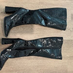 Princess Polly Black Croc Heeled Boots